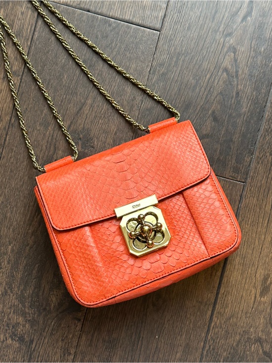 Chloe Handbags - Chloe Coral Pink Python Elsie Shoulder Chain Bag